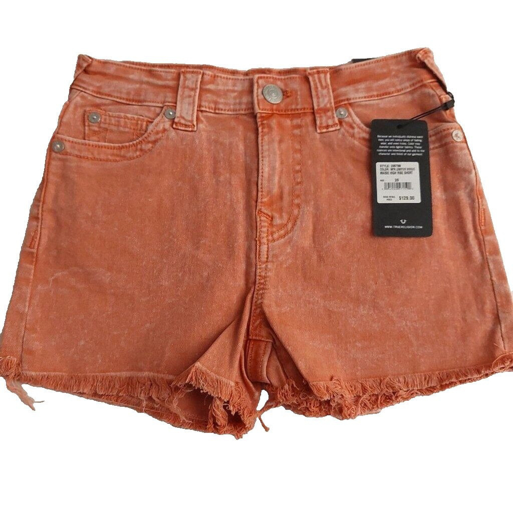 True Religion Jeans Maisie High Rise Denim Shorts Salmon Bisque $129 NWT